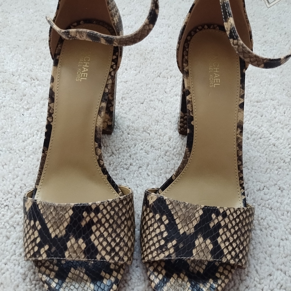 Michael kors Leela Snake Print Leather Ankle Heel Sandals. 10M New Without Box